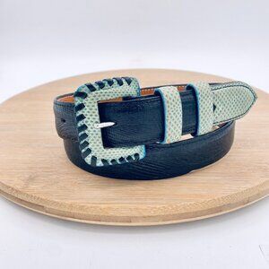 Vintage Fred Coen Belt Womens 34 Blue Green Full Grain Leather Western USA